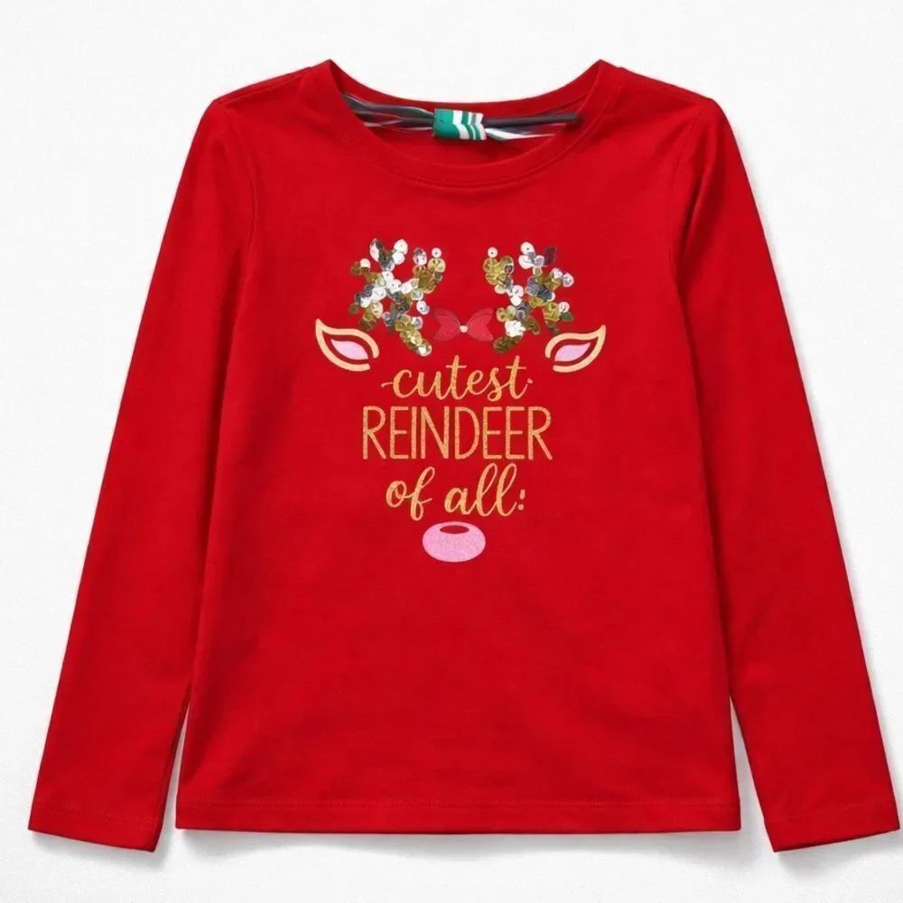 BTWEEN red long sleeve tee with sequins and saying EUC size 4